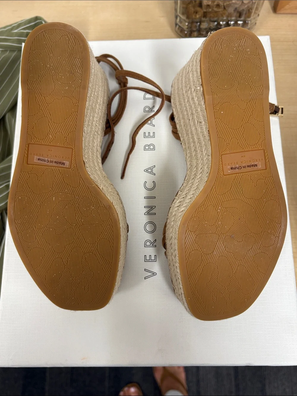 NIB - Veronica Beard Tan Suede Espadrille Wedge Sandals with Lace-Up Ties